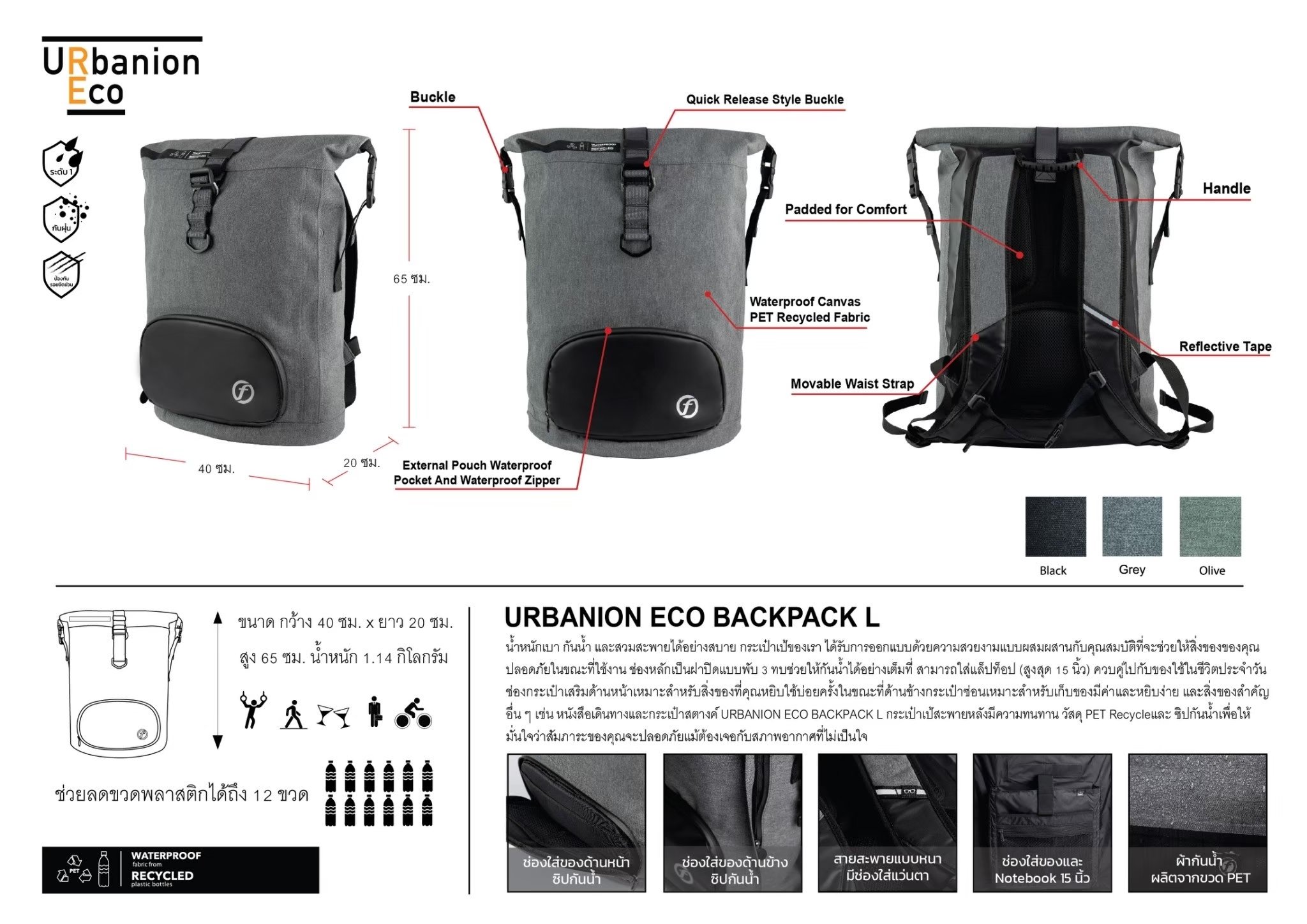 กระเป๋าเป้ซิปกันน้ำ FEELFREE URBANION ECO BACKPACK ไซส์ L สี BLACK_1